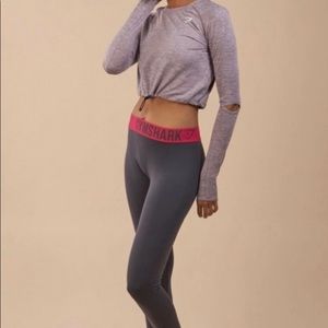 Grey gym shark leggings with hot pink band